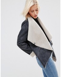 Brave Soul Faux Shearling Waterfall Front Jacket