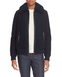 A.P.C. Stacy Faux Leather Trim Wool Jacket With Removable Genuine Shearling Collar