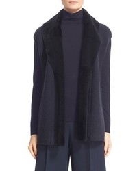 Lafayette 148 New York Stretch Cashmere Cap Sleeve Vest With Genuine Shearling Trim