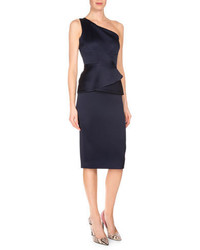 Roland Mouret Anerly One Shoulder Double Face Satin Dress Navy