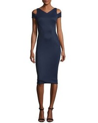 Zac Posen Cold Shoulder V Neck Sheath Dress Navy