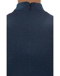 Nomia Lurex Short Sleeve Turtleneck Shift Dress Blue