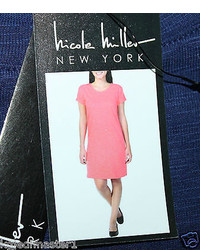 Nicole Miller M L Xl Xxl 8 10 12 14 16 18 20 22 Navy Blue Slub Knit Dress Shift