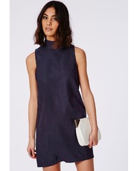 Missguided Peached High Neck Sleeveless Shift Dress Navy