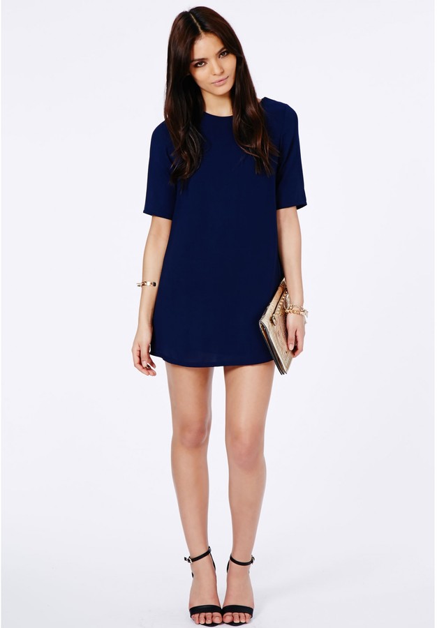 Missguided Ponika Swing Shift Dress In Navy, $43 | Missguided | Lookastic
