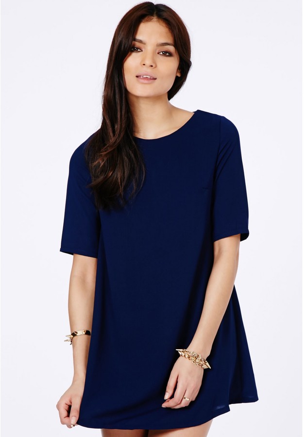 Missguided Ponika Swing Shift Dress In Navy, $43 | Missguided | Lookastic