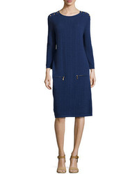 Joan Vass Sand Stitched Zip Pocket Shift Dress Plus Size