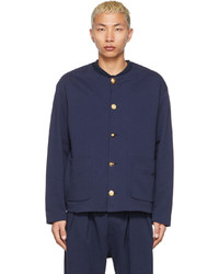 4SDESIGNS Navy Cotton Mixed Button Coat Cardigan