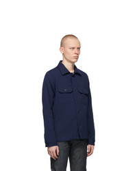 Naked and Famous Denim Navy Loose Weave Dobby Shirt