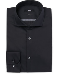 Hugo Boss Blue Jerrin Slim Fit Cutaway Collar Cotton Poplin Shirt