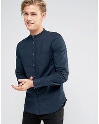 French Connection Grandad Slim Shirt With Pocket In Navy