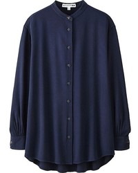 Uniqlo Idlf Rayon Oversized Stand Collar Long Sleeve Shirt