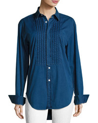 Burberry Jaden Big Shirt With Pintucked Front Dark Blue