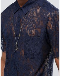 Reclaimed Vintage Lace Shirt With Raw Cut Sleeves