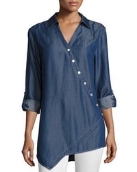 Go Silk Long Sleeve Denim Asymmetric Button Shirt Plus Size