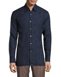 Canali Regular Fit Solid Linen Shirt