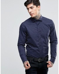 Scotch & Soda Shirt With All Over Spot With Cut Away Collar In Slim Fit With Stretch In Navy