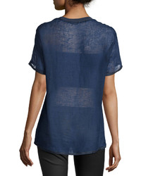 Versace Short Sleeve Jewel Neck Shirt Navy