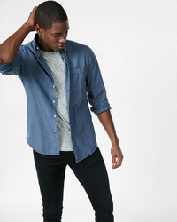 Express Slim Gart Dyed Button Collar Long Sleeve Cotton Shirt