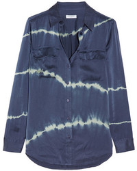 Equipment Slim Signature Tie Dyed Washed Silk Shirt Storm Blue