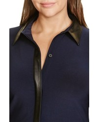 Lauren Ralph Lauren Plus Size Faux Leather Trim Jersey Shirtdress