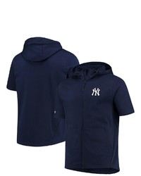 LEVELWEA R Navy New York Yankees Insignia Recruit Full Zip Short Sleeve Hoodie