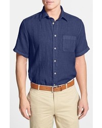 Benson Short Sleeve Linen Sport Shirt Navy Small
