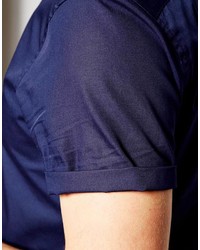 Asos Brand Shirt In Short Sleeve With Grandad Collar
