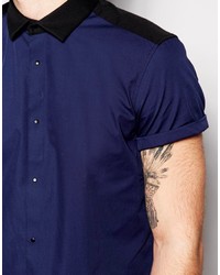 Asos Brand Shirt In Short Sleeve With Jersey Back Panel
