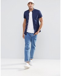 Asos Brand Skinny Shirt In Navy Twill With Short Sleeves