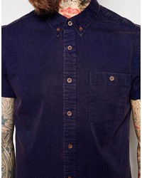 Asos Brand Twill Shirt In Short Sleeve With Acid Wash