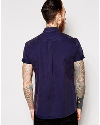 Asos Brand Twill Shirt In Short Sleeve With Acid Wash