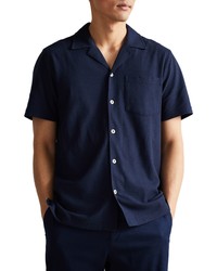 Ted Baker London Chatley Short Sleeve Pique Button Up Shirt In Navy At Nordstrom