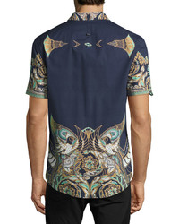 Versace Collection Baroque Short Sleeve Sport Shirt Navy