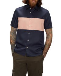Ted Baker London Fit Colorblock Short Sleeve Knit Button Up Shirt
