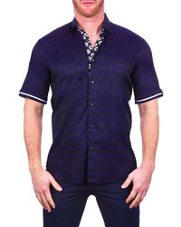 Maceoo Galileo Flamingo Blue Short Sleeve Button Up Shirt
