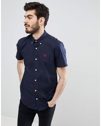 Barbour Hayeswater Short Sleeve Slim Fit Stretch Poplin Shirt In Navy White Beacon