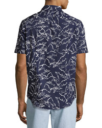 Michael Kors Michl Kors Palm Leaf Short Sleeve Sport Shirt Navy