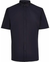 River Island Navy Grosgrain Collar Short Sleeve Shirt