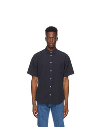 Norse Projects Navy Micro Texture Osvald Short Sleeve Shirt