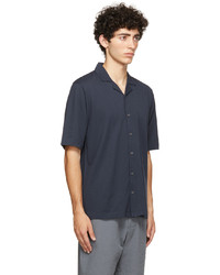 Sunspel Navy Pima Piqu Camp Collar Short Sleeve Shirt