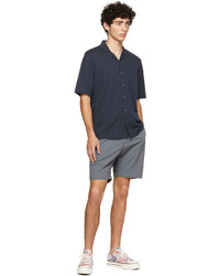 Sunspel Navy Pima Piqu Camp Collar Short Sleeve Shirt