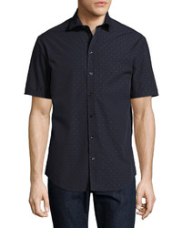 Armani Collezioni Neat Dot Short Sleeve Sport Shirt Navy Blue