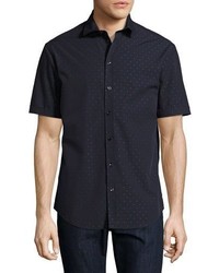 Armani Collezioni Neat Dot Short Sleeve Sport Shirt Navy Blue