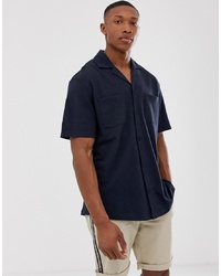 Jack & Jones Originals Pique Short Sleeve Shirt With Pockets In Navy