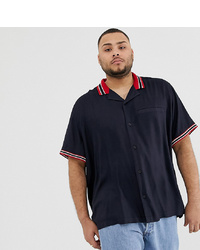 ASOS DESIGN Plus Oversized Revere Shirt With Rib Insert In Navy