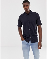 Jack & Jones Premium Drop Shoulder Short Sleeve Pique Shirt In Navy