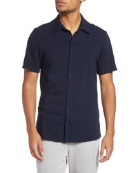 Cotton Citizen Presley Short Sleeve Knit Button Up Shirt In Super Navy At Nordstrom