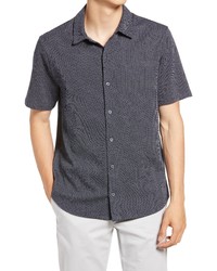 Vince Regular Fit Patterned Short Sleeve Jacquard Knit Button Front Shirt
