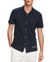 Scotch & Soda Regular Fit Short Sleeve Cotton Pique Button Up Shirt